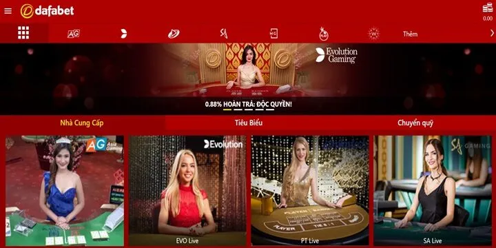 Khám phá không gian Casino trực tuyến Dafabet